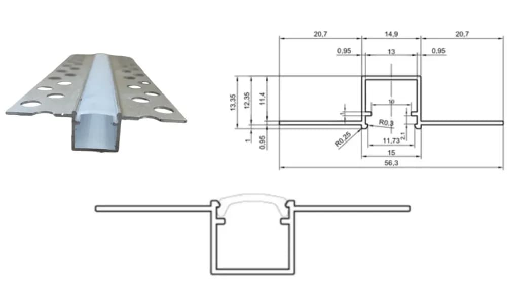 Perfil Trimless Aluminio 15mm