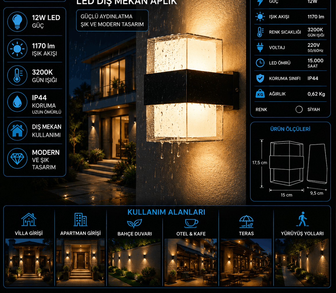Bora 12W إضاءة جدارية خارجية LED