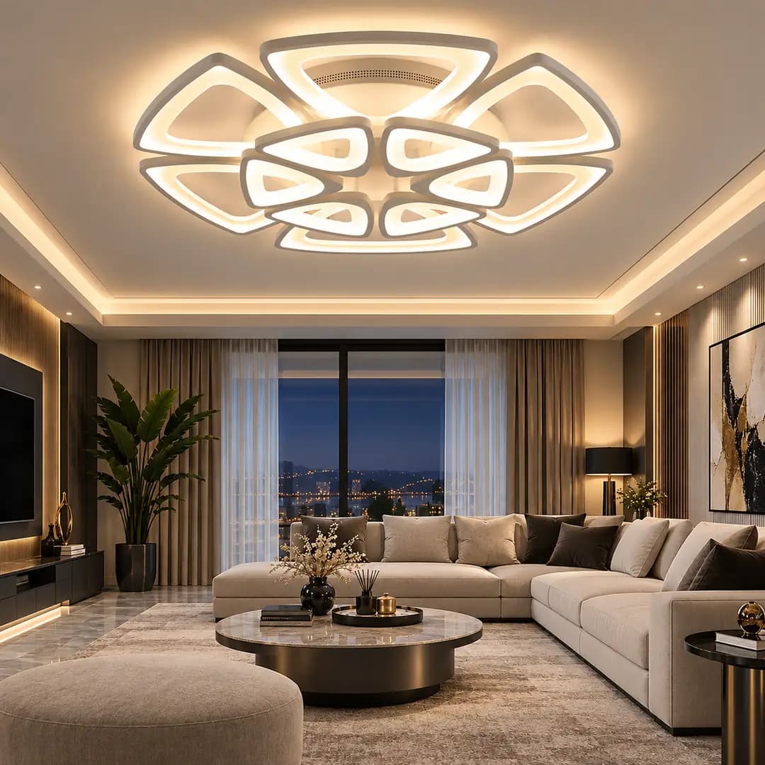 12 voies Blanc Triangle Cadre 3 Couleurs LED Plafonnier Lustre
