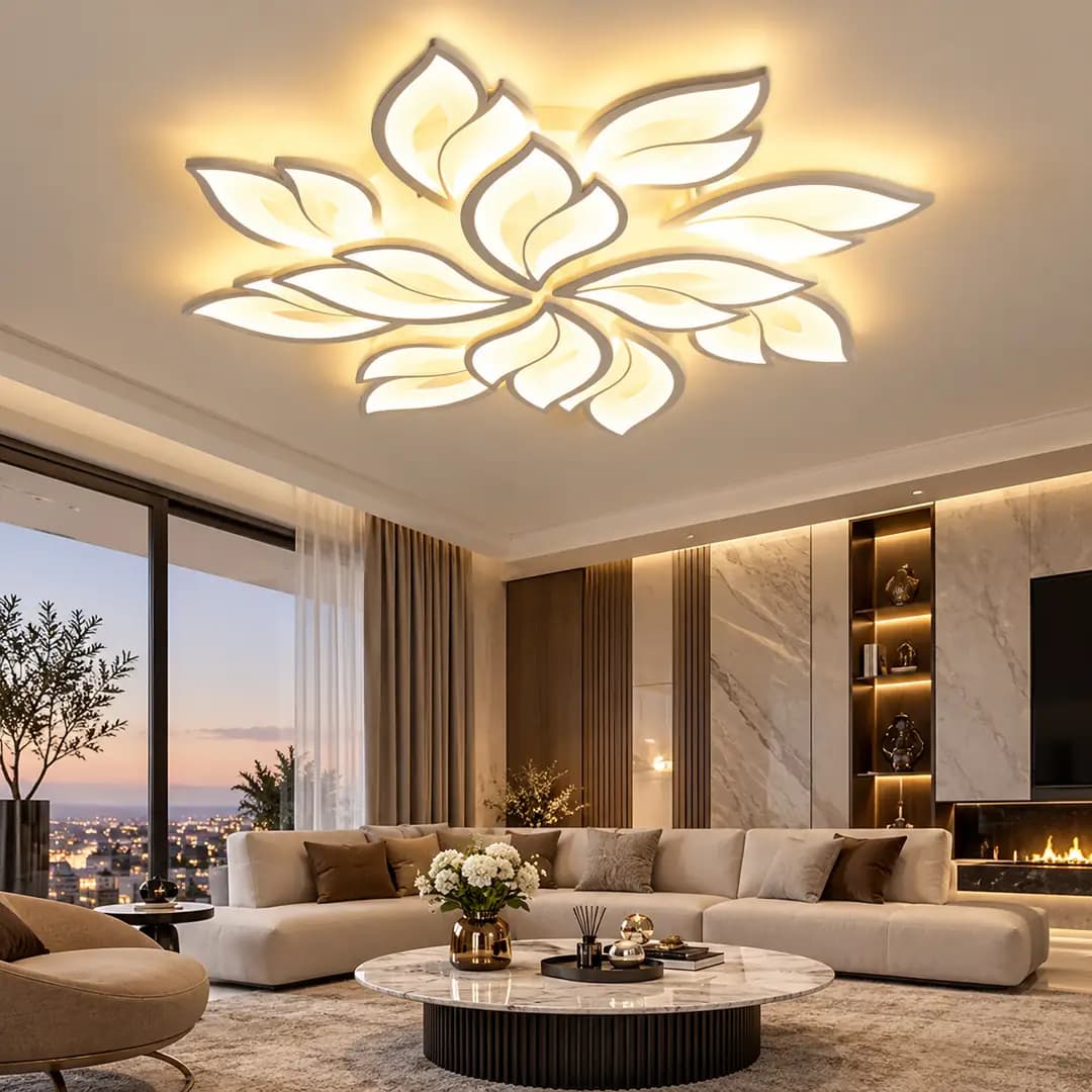 12 voies Blanc Double Feuille 3 Couleurs LED Plafonnier Lustre