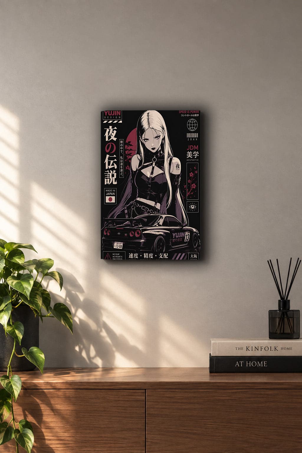 Speed Is Power JDM Cyberpunk Anime Girl Metall Wand Bild