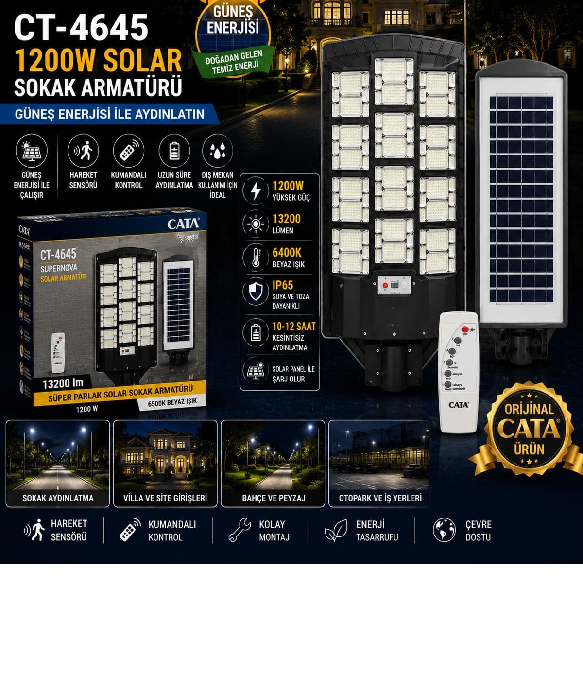 Supernova 1200W Solar-Straßenleuchte mit Fernbedienung und Sensor
