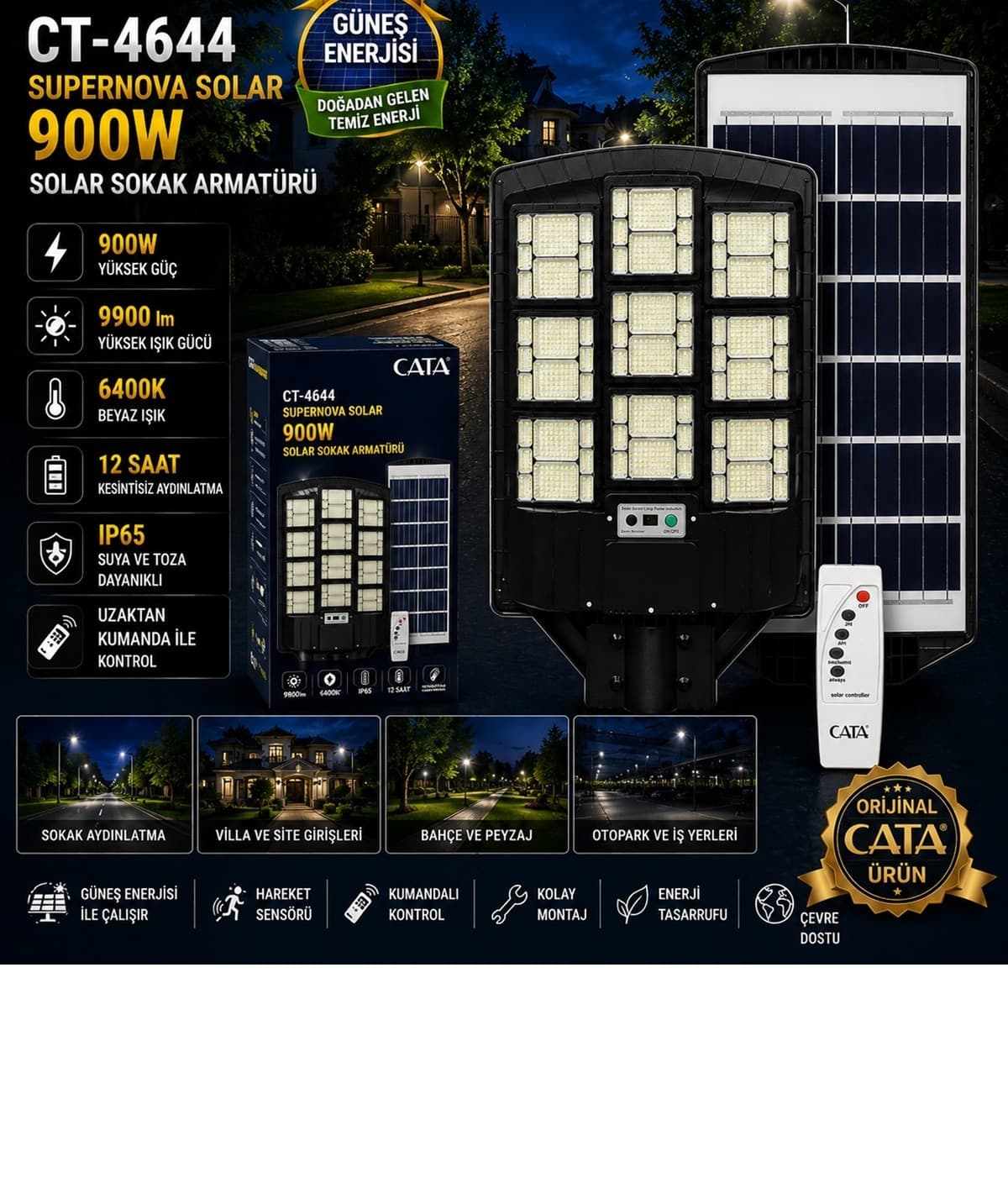 Supernova 900W Solar-Straßenleuchte mit Fernbedienung und Sensor