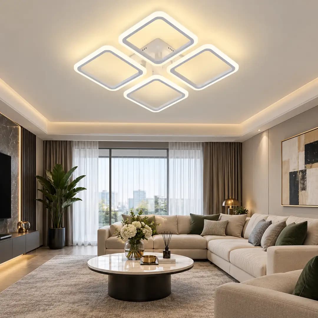 4 voies Blanc Carré Cadre 3 Couleurs LED Plafonnier Lustre (MS73005-4)