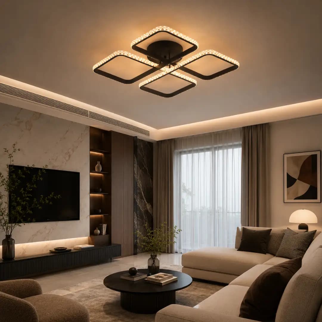Schwarz Beta 3-Farben LED Deckenleuchte Kronleuchter 50 cm