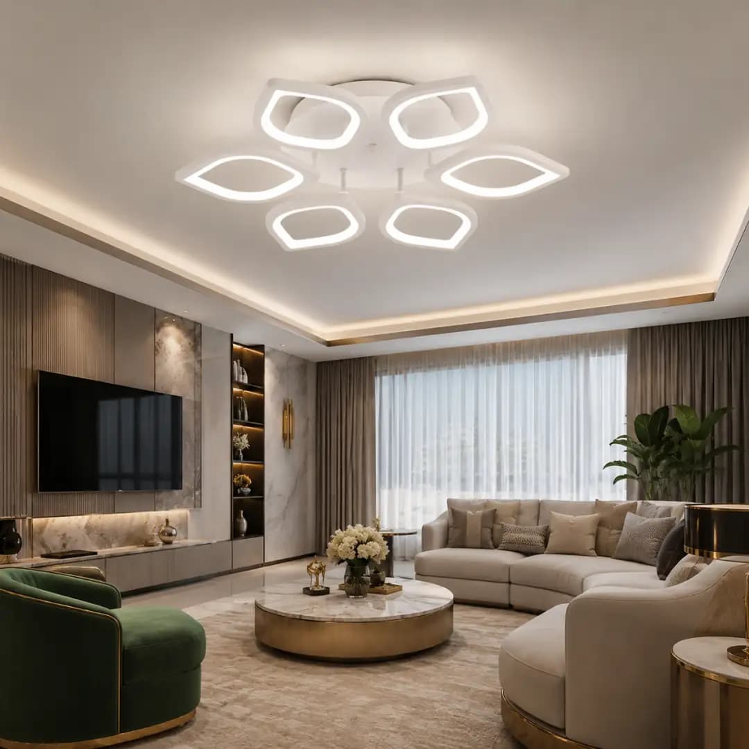 6 voies Blanc Feuille Cadre 3 Couleurs LED Plafonnier Lustre