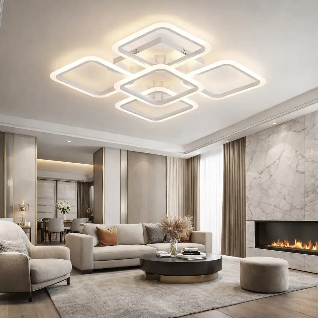 5 voies Blanc Carré Cadre 3 Couleurs LED Plafonnier Lustre