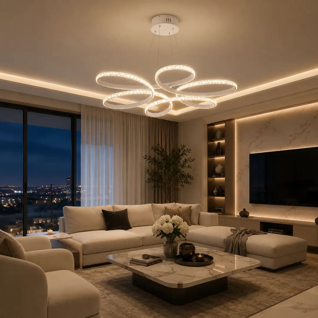 White Alfa 3-Colour LED Pendant Chandelier 60 cm