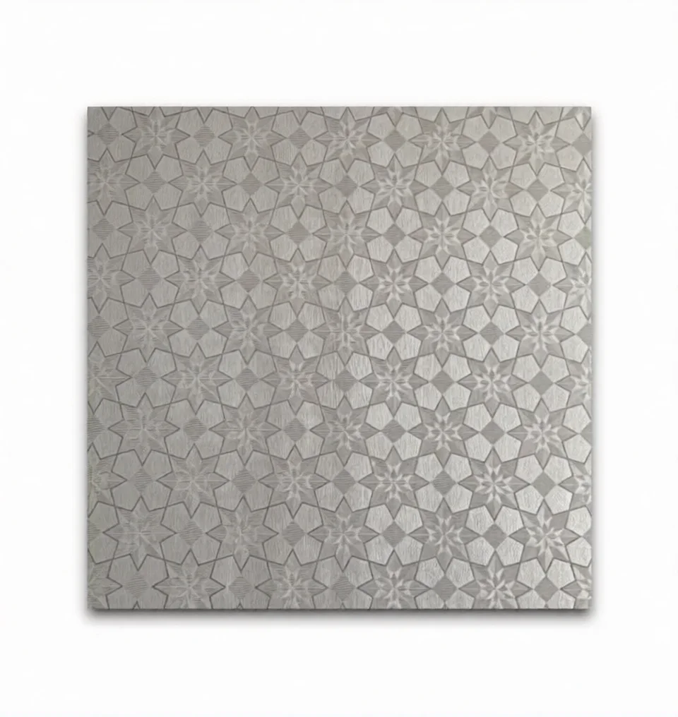 60x60 PVC Asma Tavan Karosu — Gümüş Yıldız Deseni