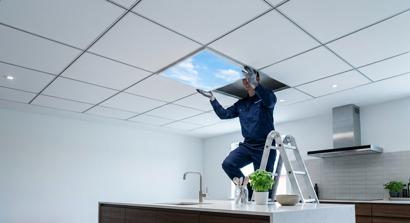 60x60 Clip-in LED Gökyüzü Panel — Kilitli Çerçeveli, Clip-in Tavana Uygun - AI görseli