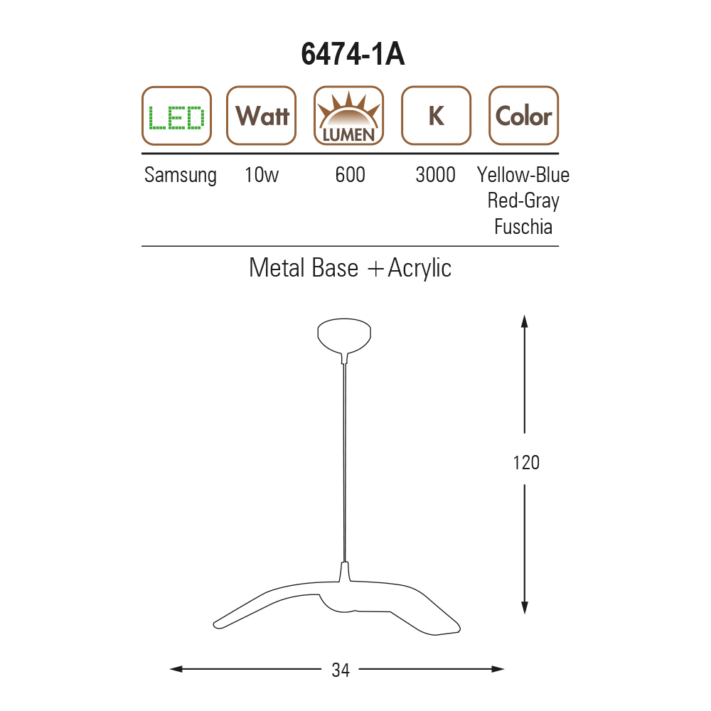 Mavi-Kırmızı Akrilik LED Avize 34x120 cm — görsel 2