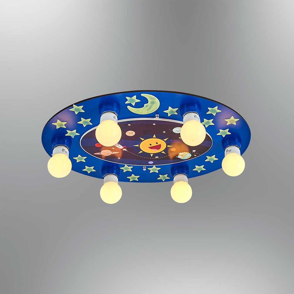 6 Arm Blue Wood Children's Room Chandelier 55x42 cm 6 Kollu Mavi Ahşap Çocuk Odası Avizesi 55x42 cm