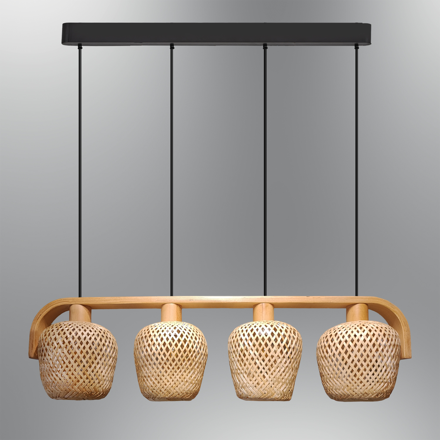 4 Bras Bambou Bois Lustre 97x120 cm 4 Kollu Bambu Ahşap Avize 97x120 cm