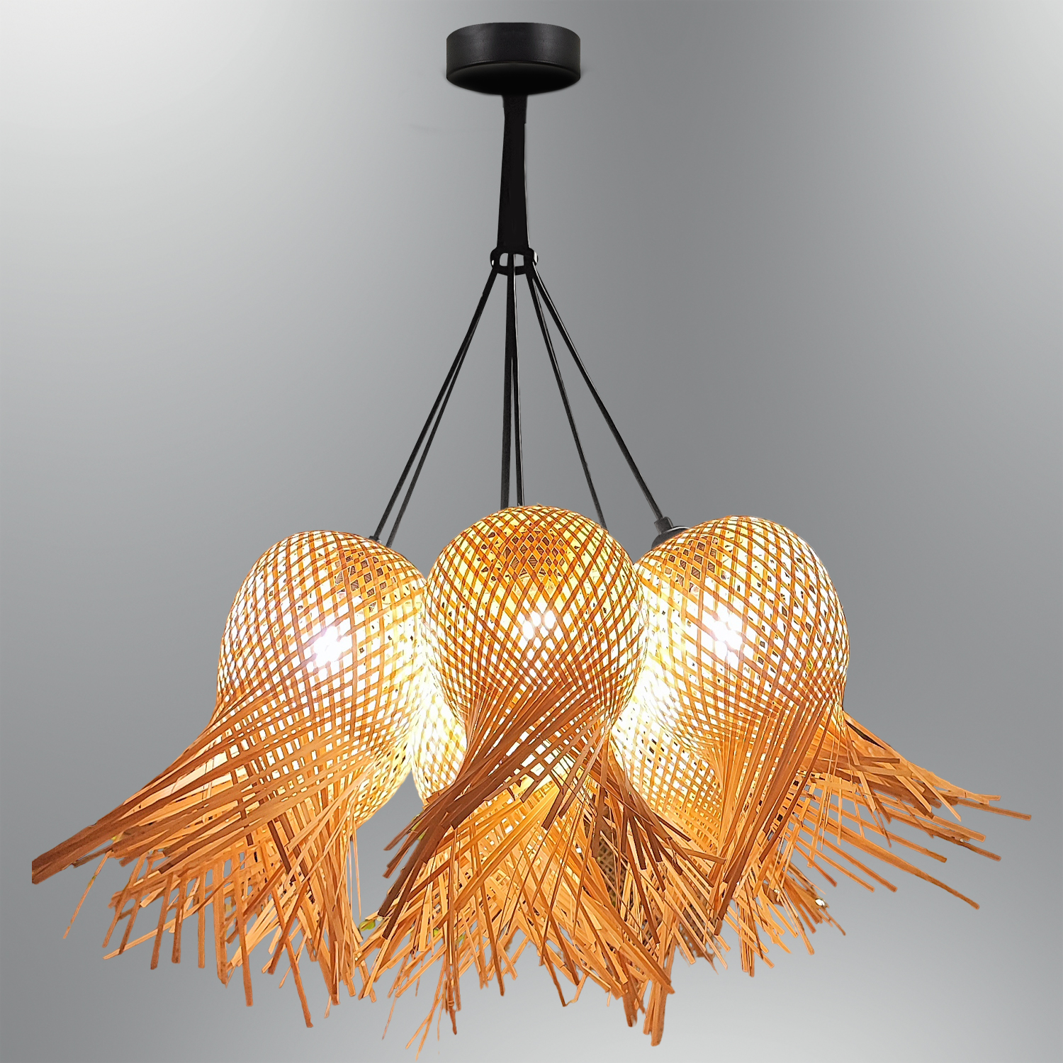 7 Рожковая Бамбуковая Плетёная Люстра 80x120 cm 7 Kollu Bambu Hasır Avize 80x120 cm