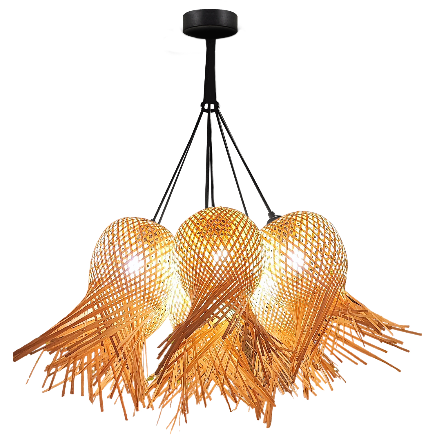 7 Kollu Bambu Hasır Avize 80x120 cm — görsel 2
