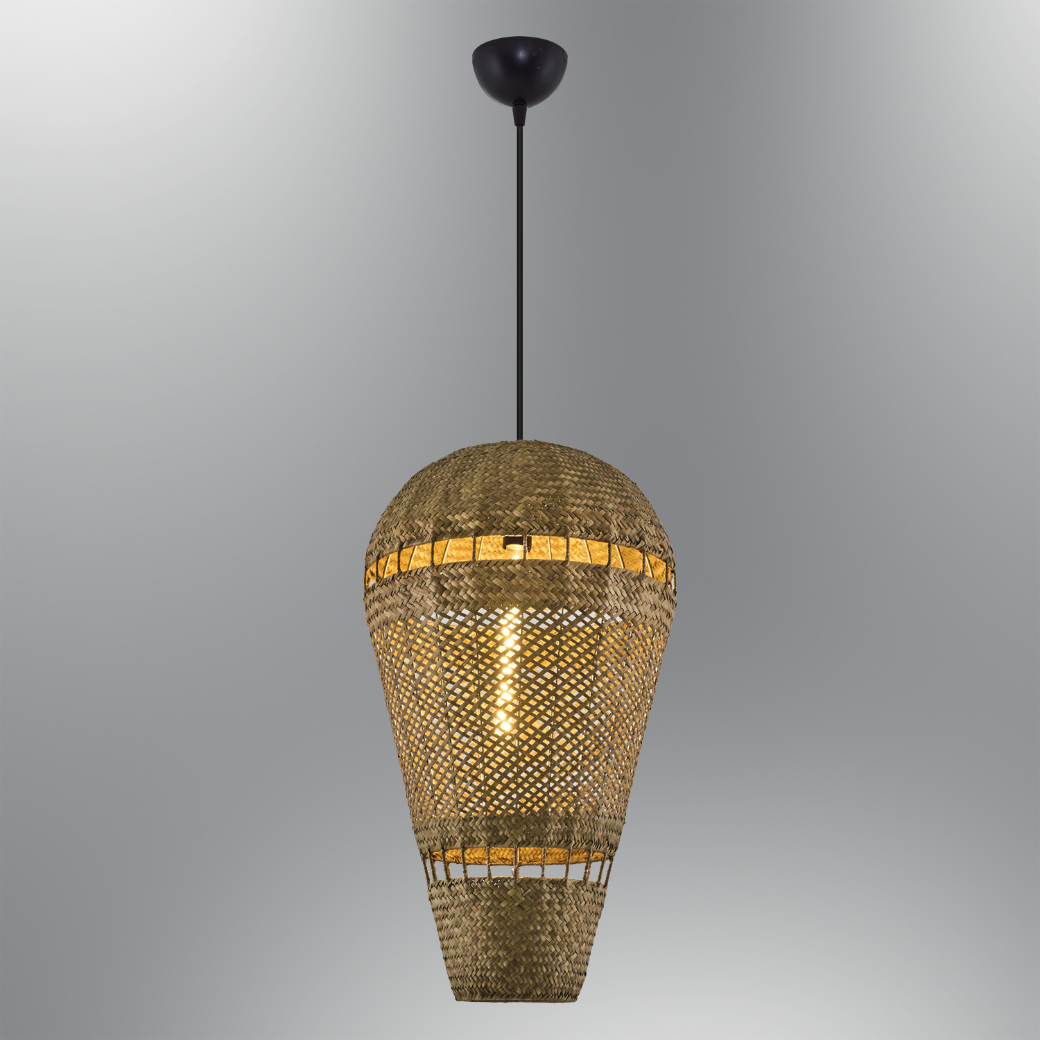 1 Arm White-Natural Rattan Chandelier 40x120 cm 1 Kollu Beyaz-Naturel Hasır Avize 40x120 cm