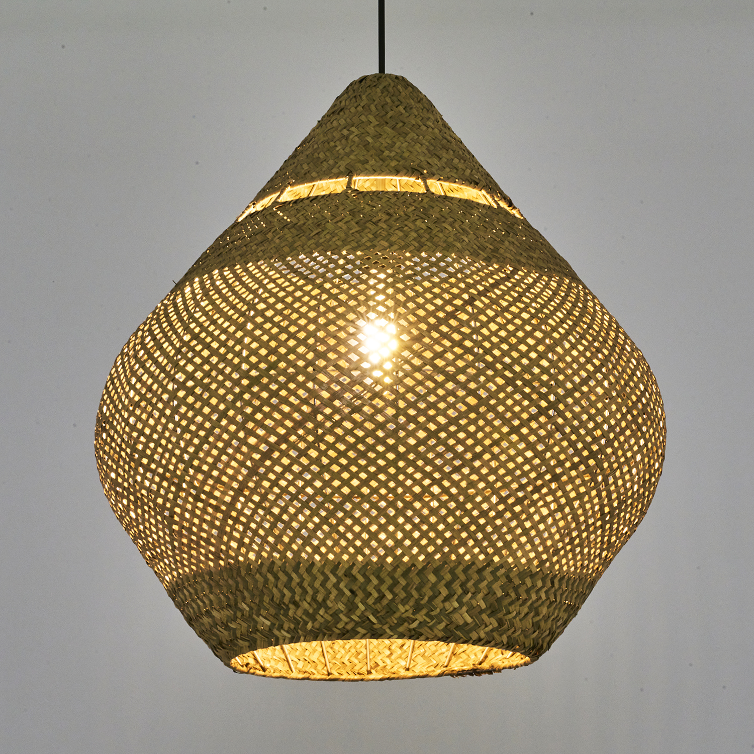 1 Kollu Beyaz-Naturel Hasır Avize 50x120 cm — görsel 6
