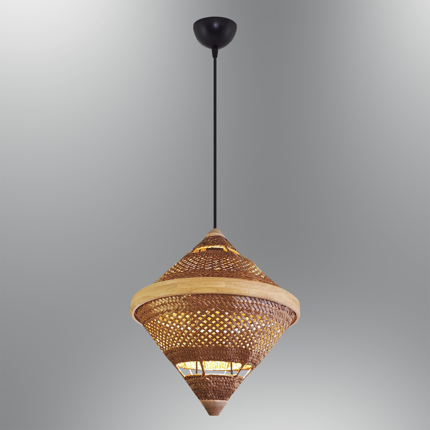 1 flammig Weiß-Kupfer Rattan Kronleuchter 20x120 cm 1 Kollu Beyaz-Bakır Hasır Avize 20x120 cm