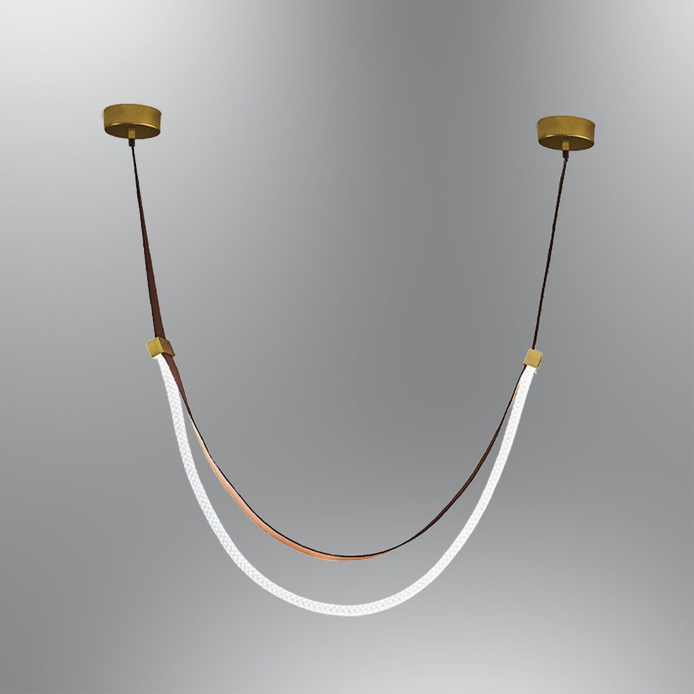Kahve-Turuncu Deri LED Avize 70x89 cm — görsel 2