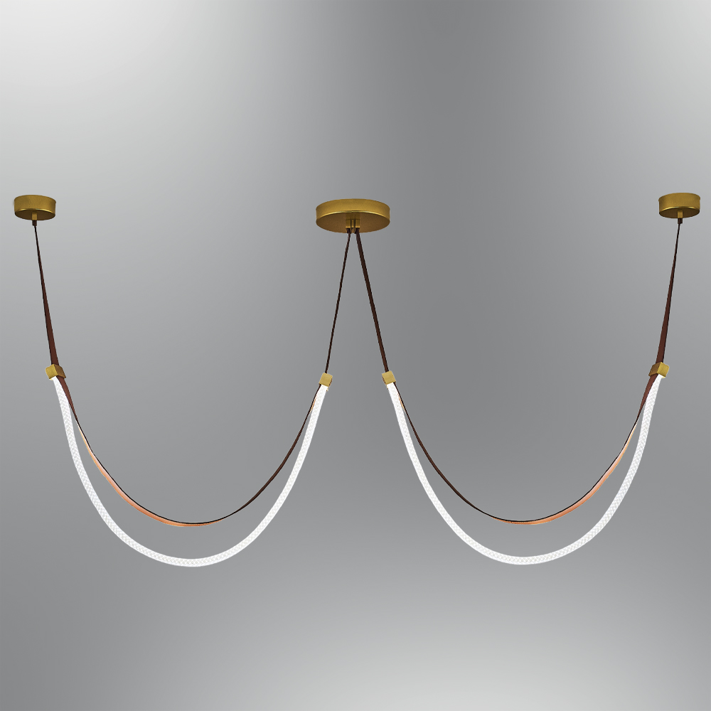 Kahve-Turuncu Deri LED Avize 145x89 cm — görsel 2