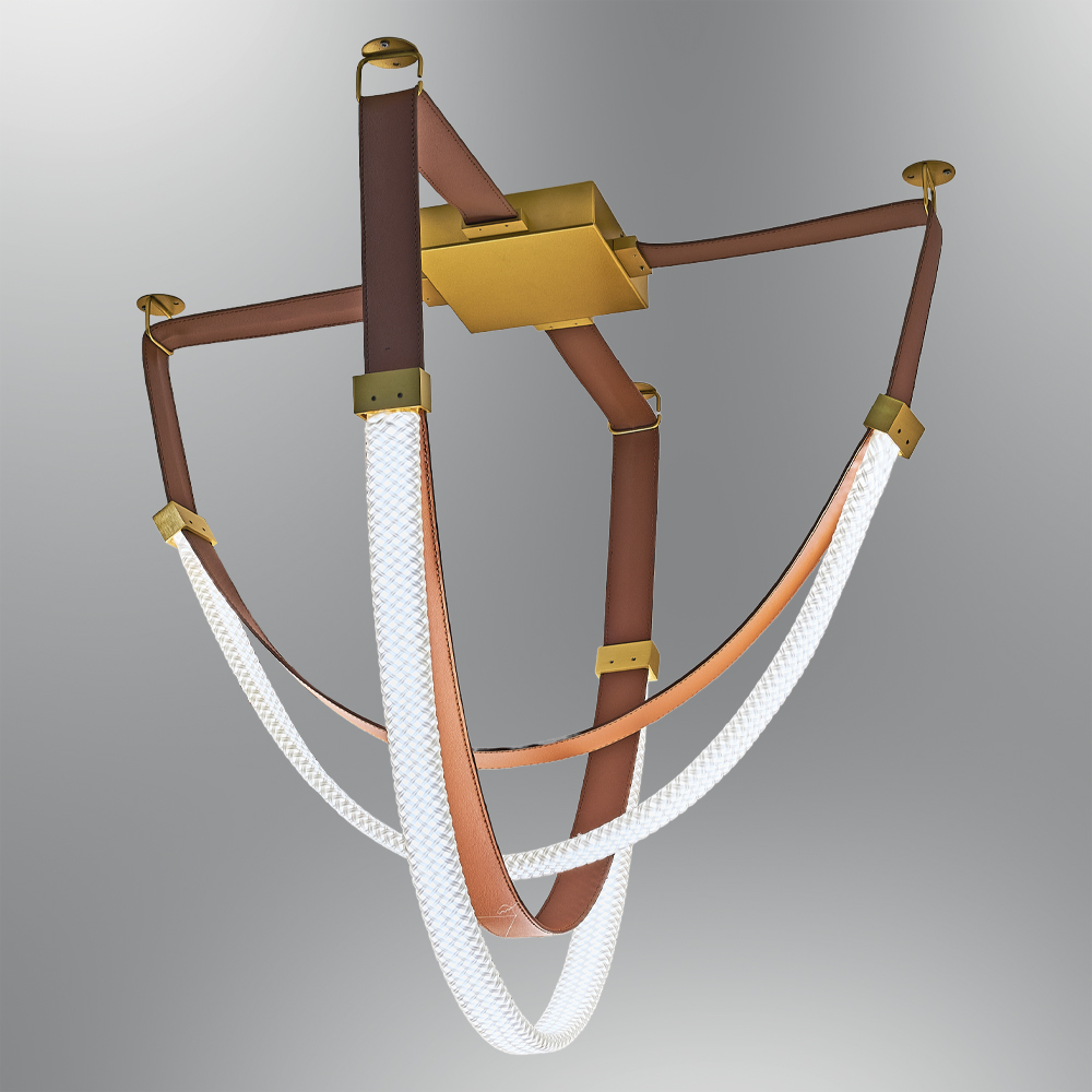 Marron-Orange Cuir LED Lustre 75x75 cm Kahve-Turuncu Deri LED Avize 75x75 cm