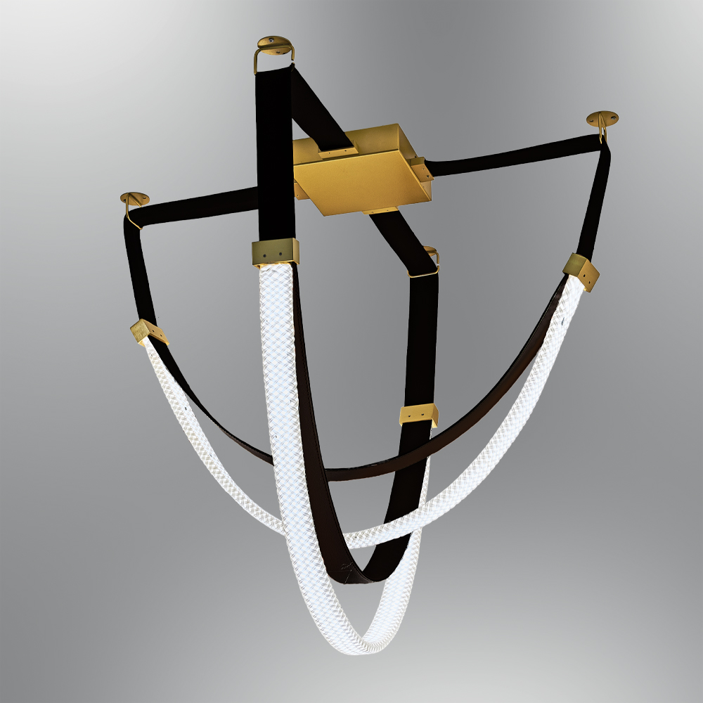 Kahve-Turuncu Deri LED Avize 75x75 cm — görsel 3