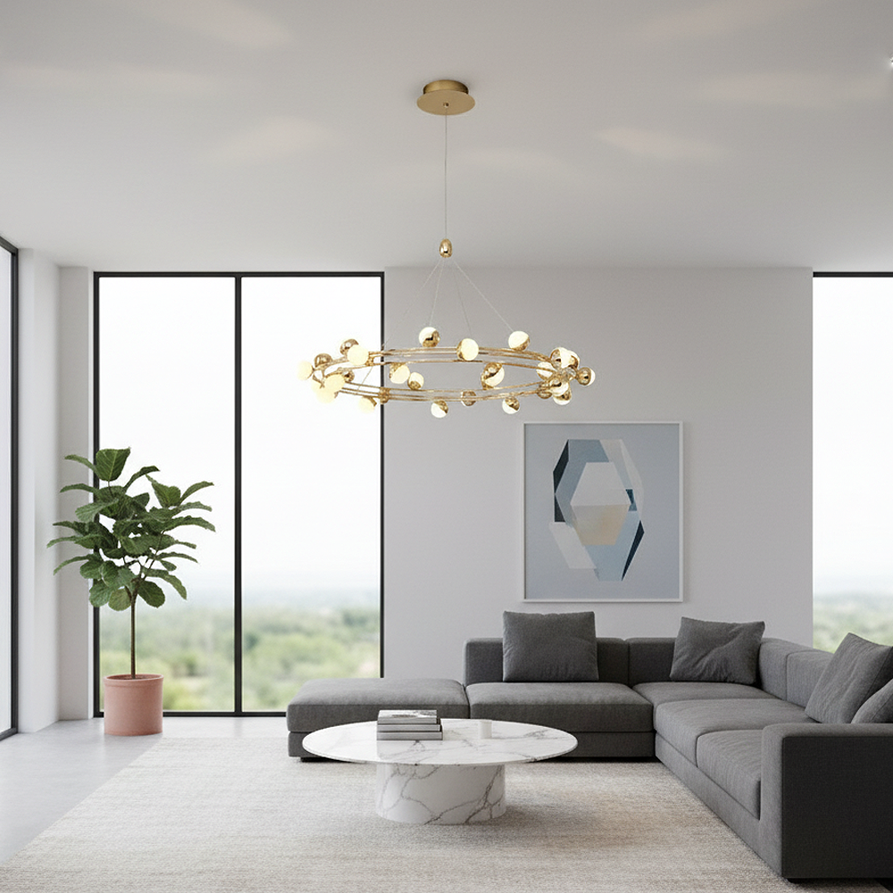 Sarı-Platin Akrilik LED Avize 77x150 cm — görsel 7