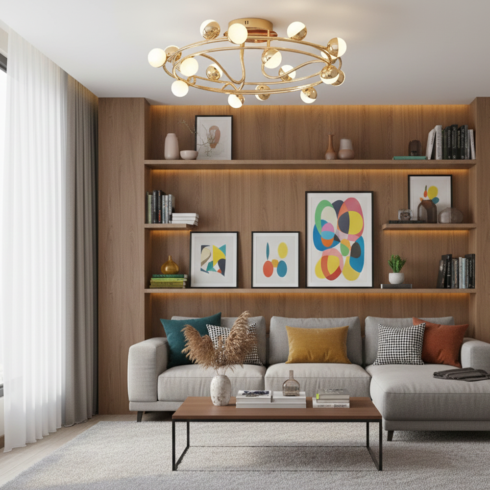 Sarı-Platin Akrilik LED Plafonyer 58x20 cm — görsel 7