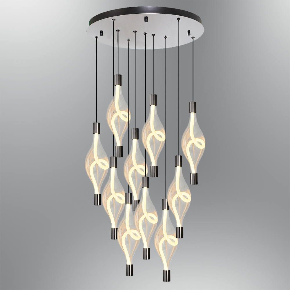 Gold-Platinum Glass LED Chandelier 50x150 cm Sarı-Platin Cam LED Avize 50x150 cm