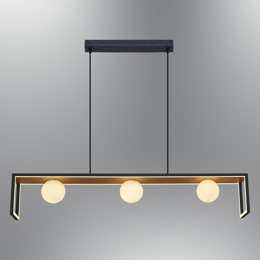 Опаловая Стекло LED Люстра 90x120 cm (Металлическая Корпус / / Деревянная) Opal Cam LED Avize 90x120 cm (Metal Kasa / Opal Cam / Ahşap)