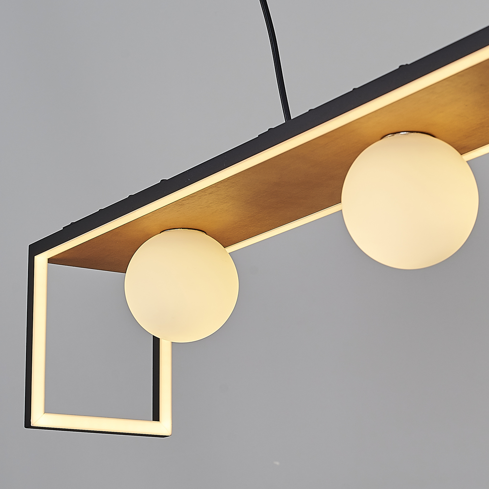 Opal Cam LED Avize 90x120 cm (Metal Kasa / Opal Cam / Ahşap) — görsel 2