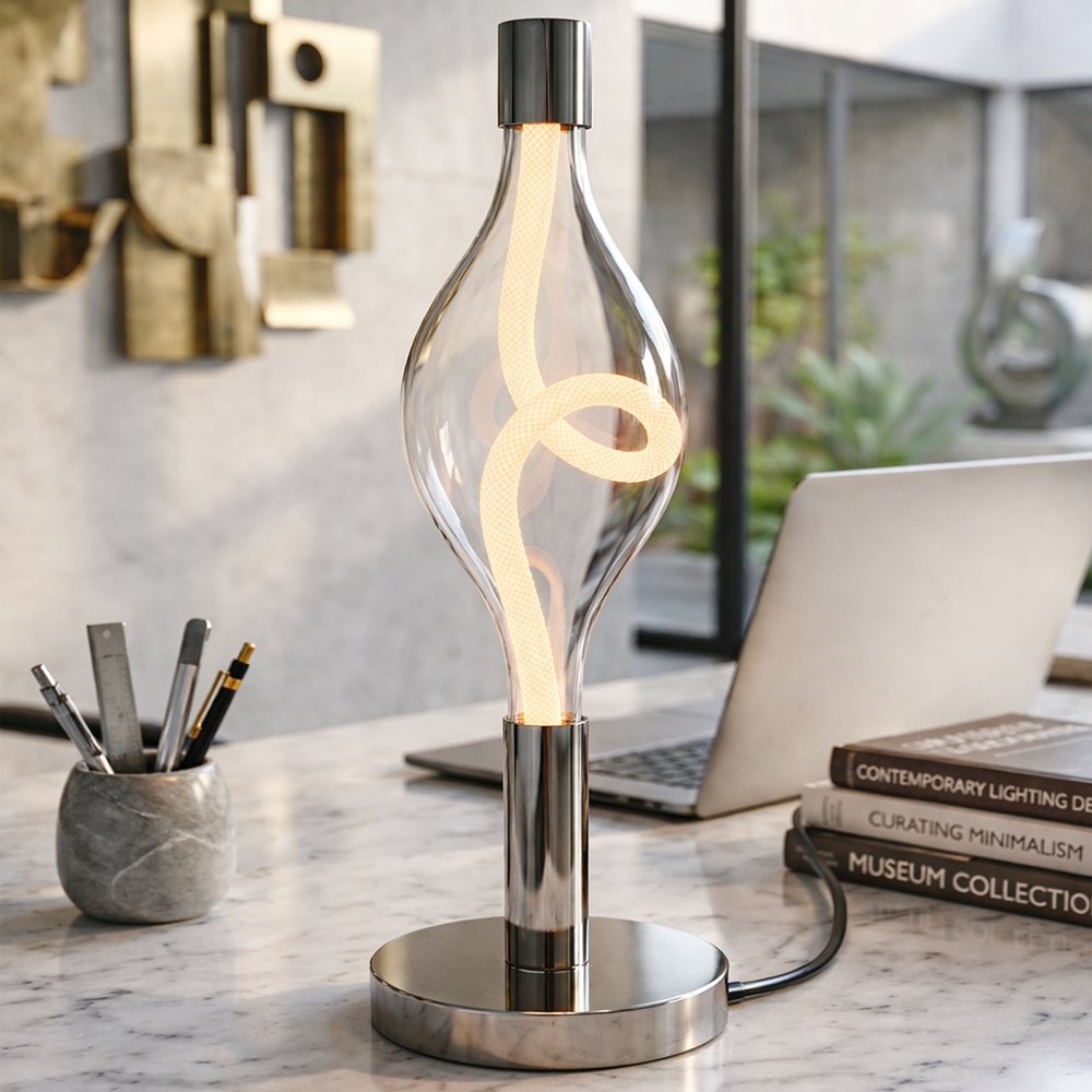 Sarı-Platin Cam LED Masa Lambası 14x44 cm — görsel 8