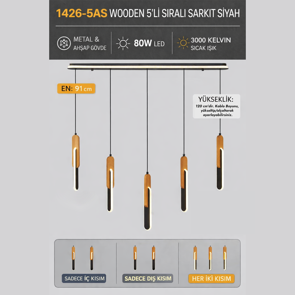Ahşap LED Avize 91x120 cm — görsel 6