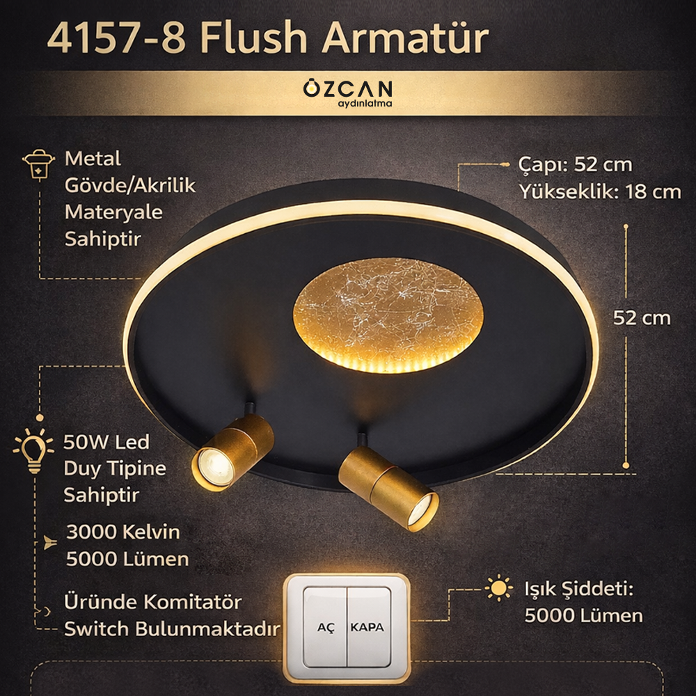 Akrilik LED Plafonyer 52x18 cm — görsel 3