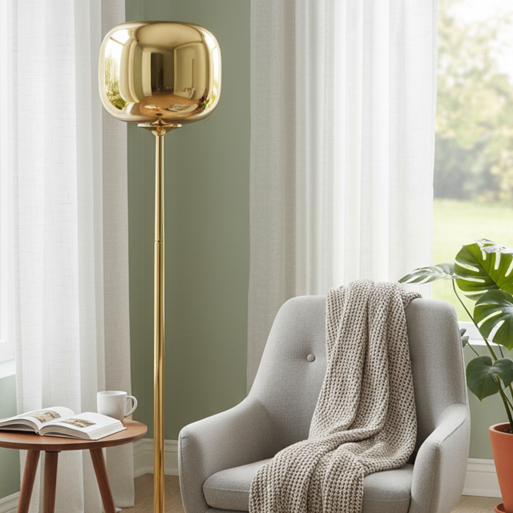 Krom-Sarı Cam LED Lambader 34x146 cm — görsel 6