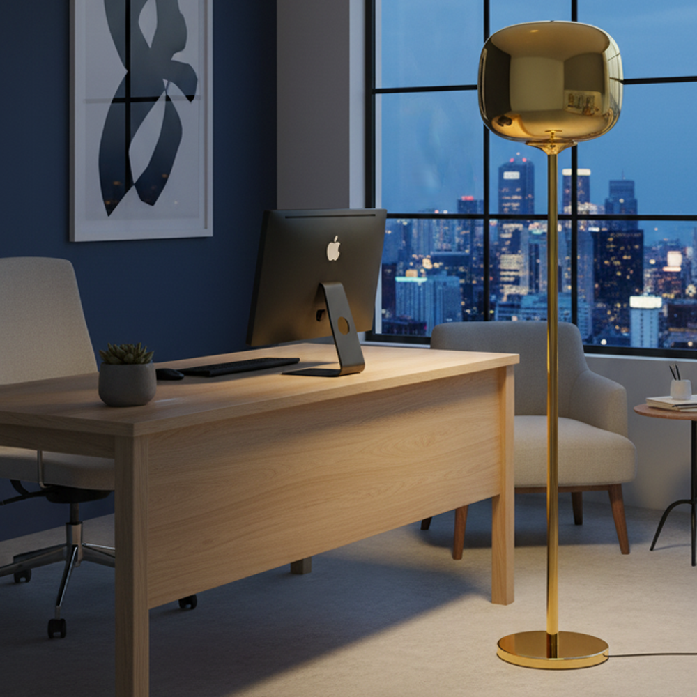 Krom-Sarı Cam LED Lambader 34x146 cm — görsel 7