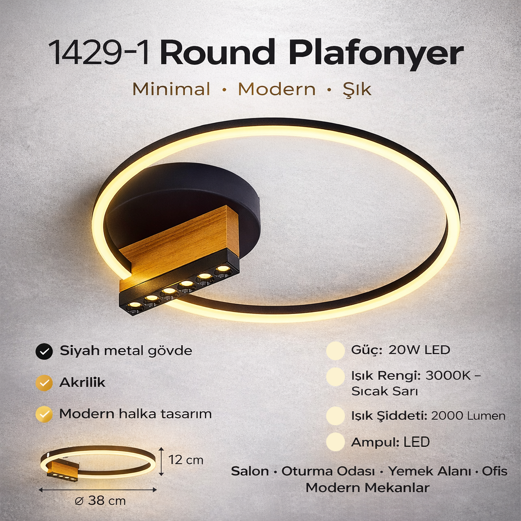 Akrilik LED Plafonyer 38x12 cm — görsel 4