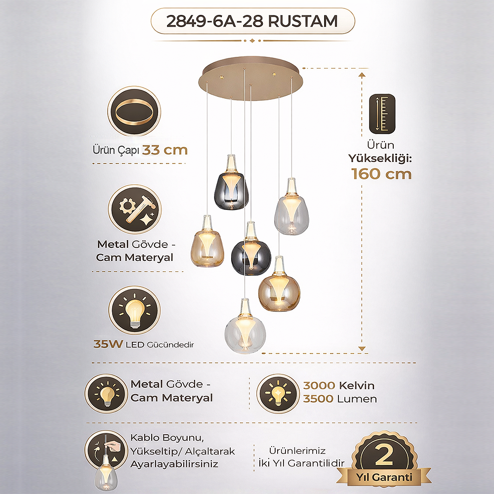 Cam LED Avize 33x160 cm — görsel 3