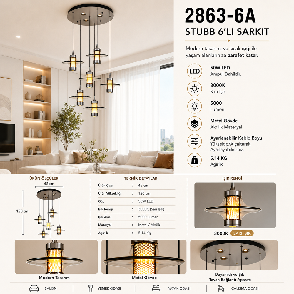 Akrilik LED Avize 45x120 cm (50w) — görsel 3