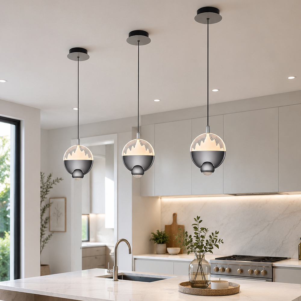 Sarı-Platin Cam LED Avize 16x120 cm — görsel 6