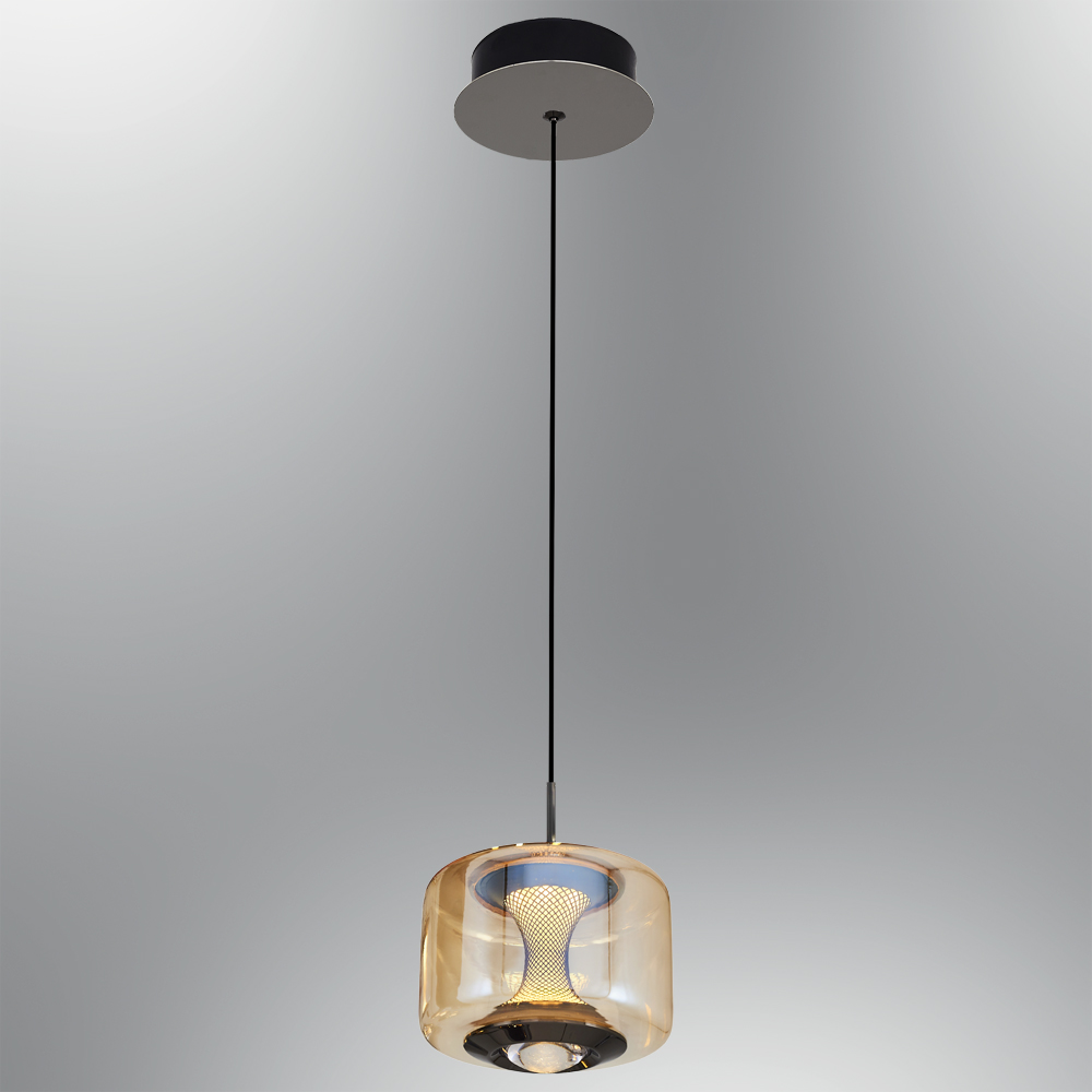 كهرماني-رمادي زجاج LED ثريا 12x120 cm (10w) Amber-Gri Cam LED Avize 12x120 cm (10w)