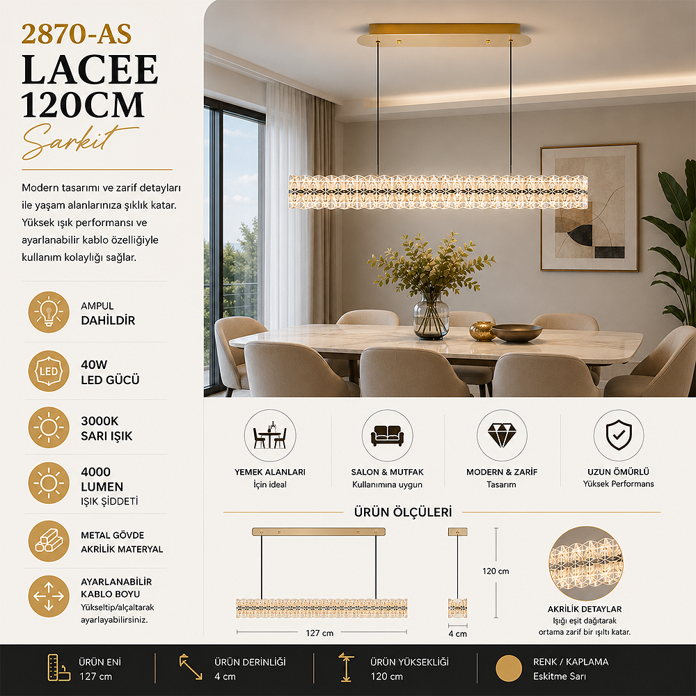 Akrilik LED Klasik Avize 127x120 cm — görsel 3