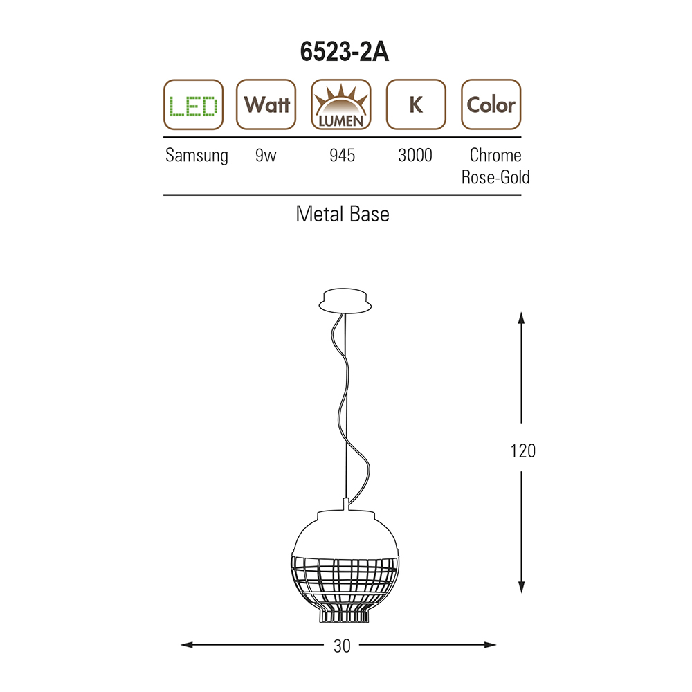 Krom-Rose gold Metal LED Avize 30x120 cm — görsel 2