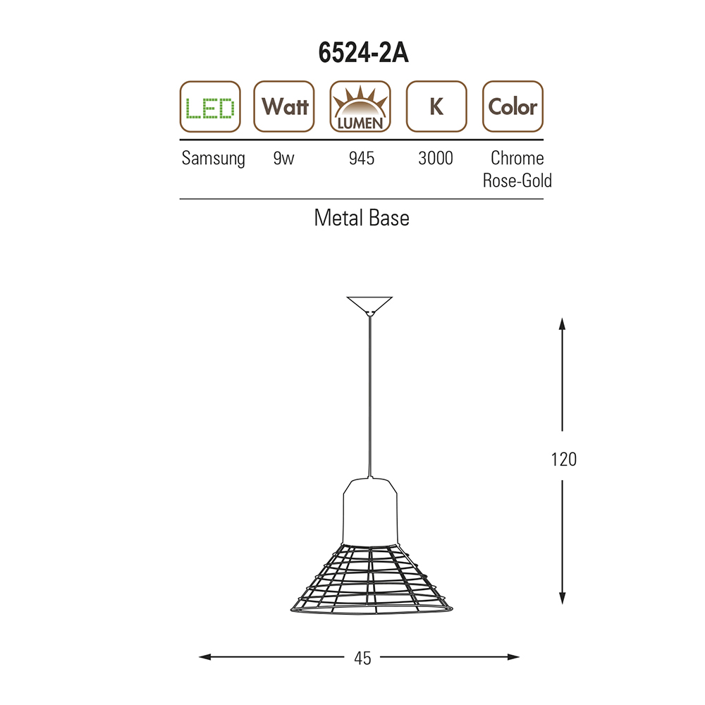 Krom Metal LED Avize 45x120 cm — görsel 2