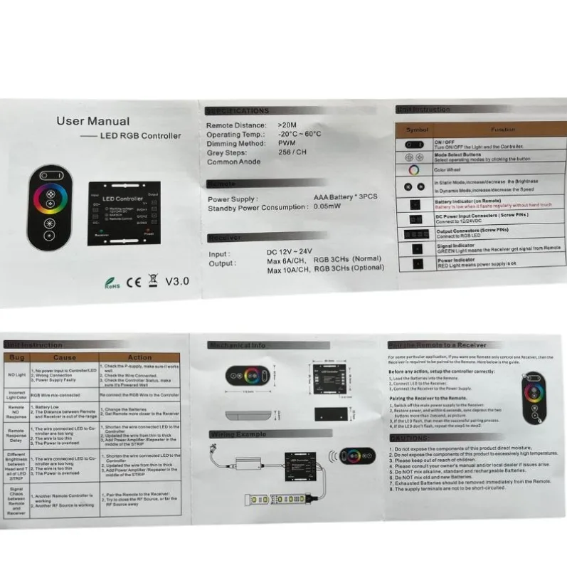 RGB Touch-Dokunmatik Led Kontrol Kumandası RF 36A 12-24V (Kodlu) — görsel 2