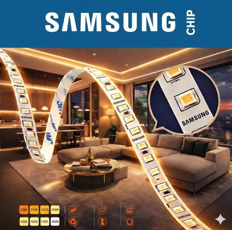 SAMSUNG ŞERİT LED SAMSUNG 60 LEDLİ 2835 SMD 3000K ŞERİT LED 12V 14.4W IP20 — görsel 2