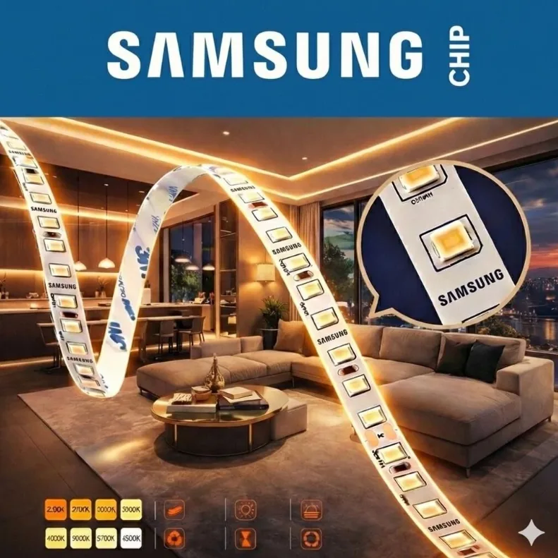 SAMSUNG ŞERİT LED SAMSUNG 60 LEDLİ 2835 SMD 3000K ŞERİT LED 24V 14.4W IP20 — görsel 2