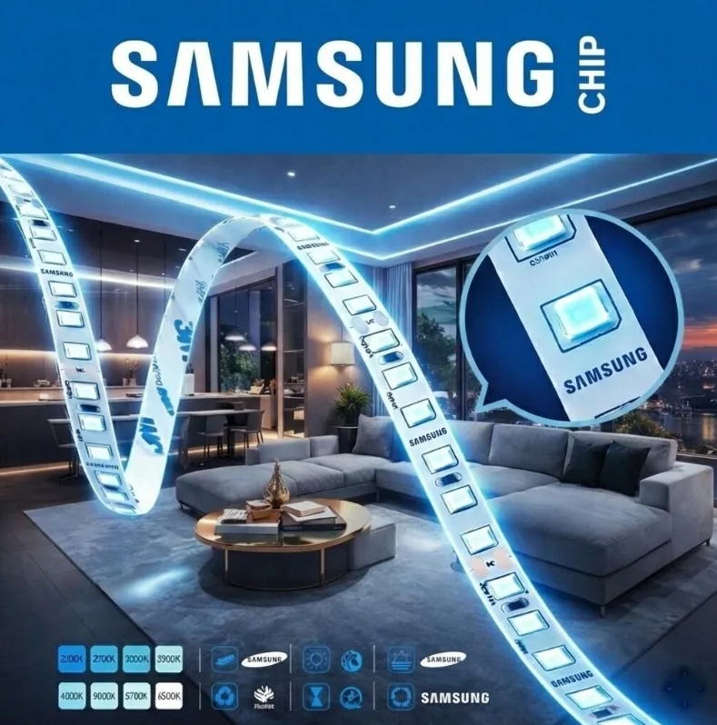 SAMSUNG ŞERİT LED SAMSUNG 60 LEDLİ 2835 SMD 6500K ŞERİT LED 12V 14.4W IP20 — görsel 2