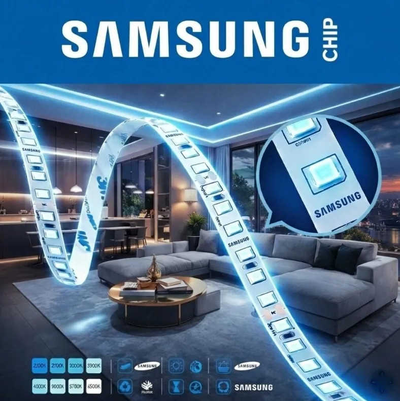 SAMSUNG ŞERİT LED SAMSUNG 60 LEDLİ 2835 SMD 6500K ŞERİT LED 24V 14.4W IP20 — görsel 2