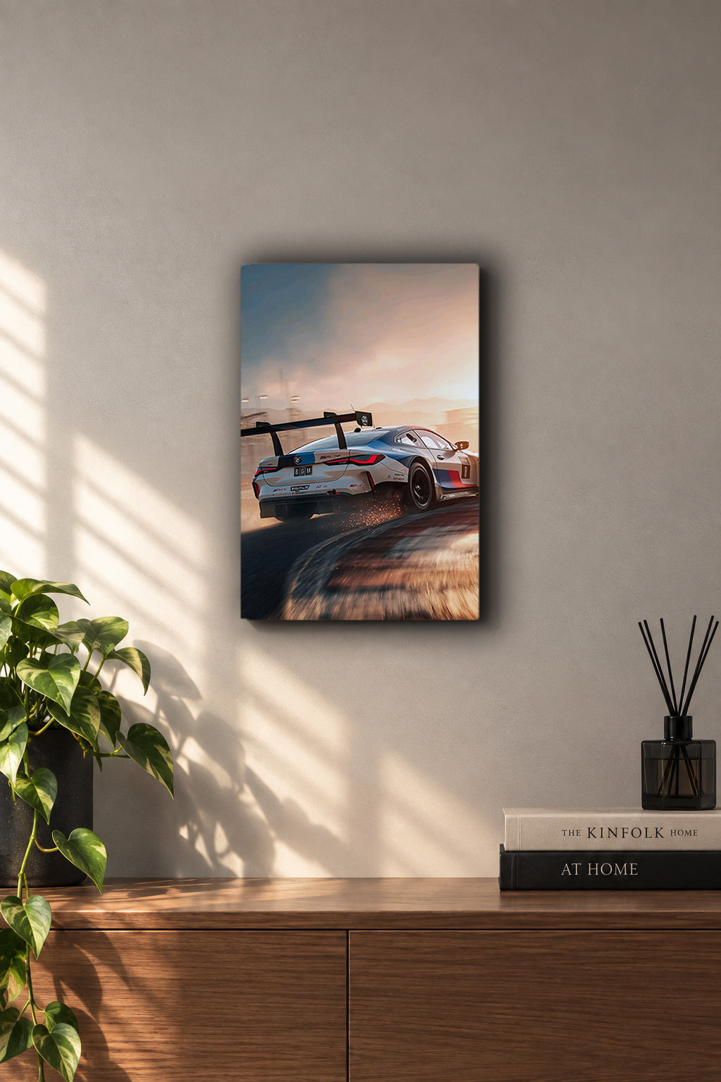 BMW M4 GT3 Apex Drift Sunset Metal Duvar Tablosu BMW M4 GT3 Apex Drift Sunset Metal Duvar Tablosu